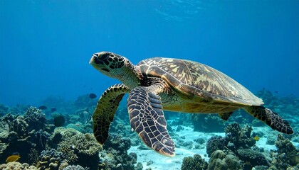 Fototapeta premium Sea Turtle Swimming in Ocean Coral Reef