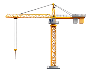 Construction Crane: A towering yellow construction crane stands prominently against a clean backdrop, symbolizing industrial progress and infrastructure development.