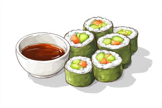 sushi rolls with soy sauce, food art clip art preview