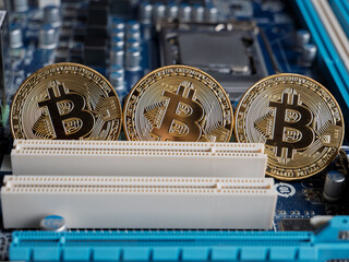 Cryptocurrency Mining Setup Featuring Bitcoin Coins