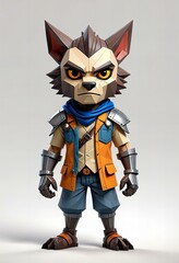 Stunning Minimalist chibi wolf slayer character design, full body, isolated on white background.