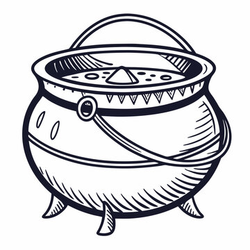 recommend clip art: Cauldron / caldron cooking pot line art vector icon for games and websites isolated on white background