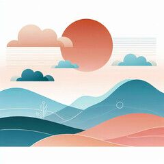Sun and Mountains Pastel Minimalism

