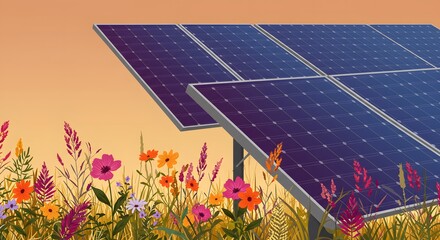 Solar Panel with Flower Field