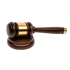 Fototapeta premium Wooden gavel with gold accent on transparent background