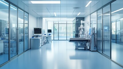 A high-tech medical facility surrounded by laser-secured gates and monitoring systems.