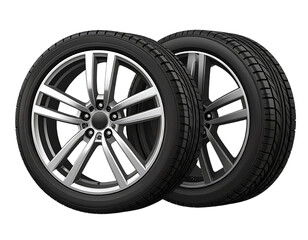 Obraz premium Alloy Wheels: Close-up of two high-performance alloy wheels, featuring a sleek design and premium tire tread, ideal for upgrading your vehicle.