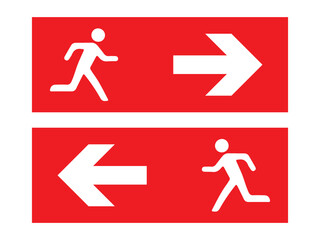 Emergency fire exit sign. running man icon to door. Exit emergency arrow sign vector image, vector symbol icon.