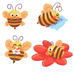 Cute Bee Emotion Nature character set