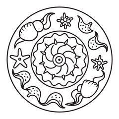 anti stress mandala coloring page, bold and easy mandala coloring page, mandala coloring page, line art, black and white illustration