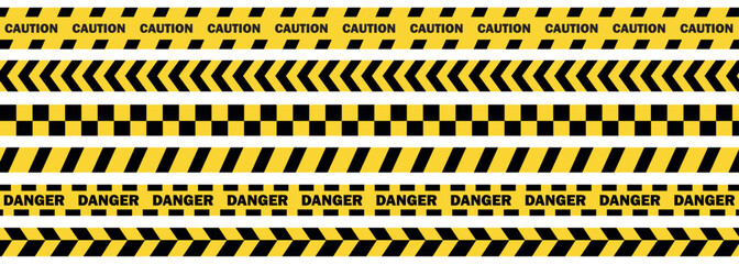 Caution warning barrier tape sign for web site road warning,  Black and yellow line. Seamless barrier. Included brushes,
