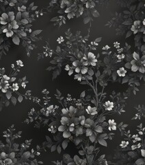 Intricate charcoal small floral wallpaper, tiny blossoms & leaves ,  elegant,  floral,  beauty
