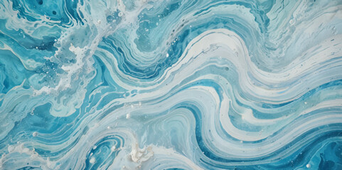Fototapeta premium Beautiful soft blue sea water, ocean wave background. Soft blue and white hand printed creative marble texture ocean background. 