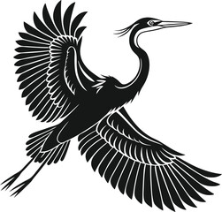heron silhouette isolated on white and black 