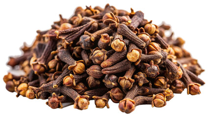 Obraz premium Whole Cloves on White Background Dried Aromatic Spice for Cooking