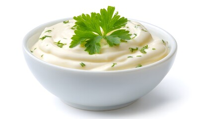 Delicious Creamy Mayonnaise in a Bowl with Parsley