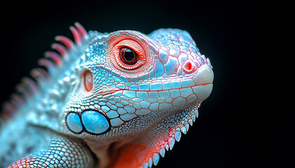 Fototapeta premium Close-Up of a Gecko's Head with Detailed Scales and Textures under Natural Lighting