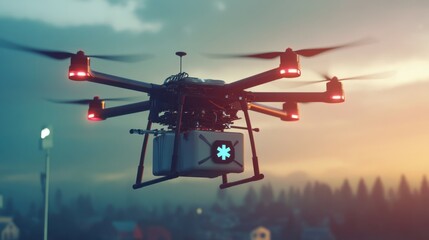 A medical drone delivering emergency supplies to remote areas safely.