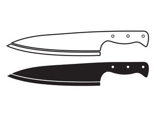 Kitchen Knife Icon. Dual Style Chef Knife Symbol in Line and Filled Format