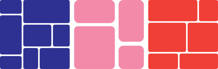 Bento style layout grid templates and collage bento. bento box photo frame collage layout. vibrant bento grid or collage with multicolors colors, bento pattern or frame design. 
