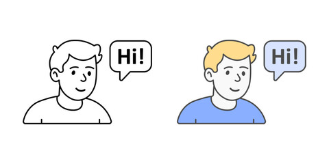 Introducing yourself icon – person saying hi, symbolizing self-introduction, meeting new people, and starting communication.