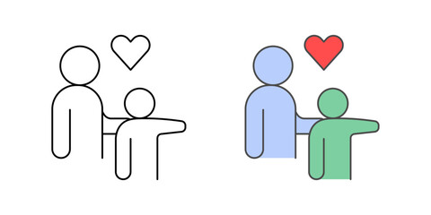 Kindness and respect icon – adult holding a child who is pointing, symbolizing empathy, guidance, nurturing care, and mutual respect in relationships.