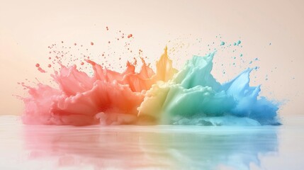 A watercolor rainbow, with translucent hues and a misty effect, floating in the upper-left corner of the canvas