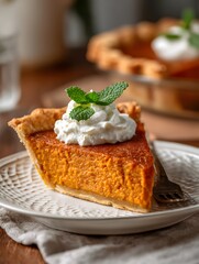 Delicious Slice of Sweet Potato Pie with Whipped Cream