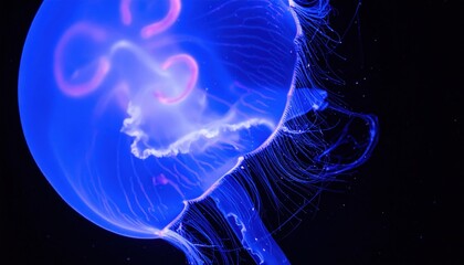 Obraz premium Glowing Blue Jellyfish In Dark Water