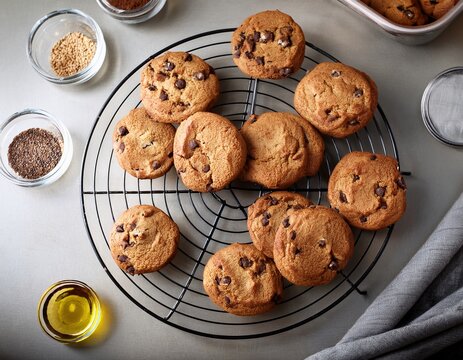 Freshly baked chocolate cookies cooling on a rack, celebrating the joy of Chocolate Day.
