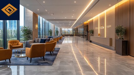 Modern Lobby Interior with Stylish Furniture and Elegant Lighting