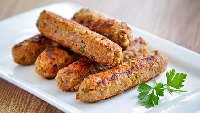 Grilled Cevapcici Kebapche Sausages; Balkan Minced Meat Kebab, Traditional Savory Dish