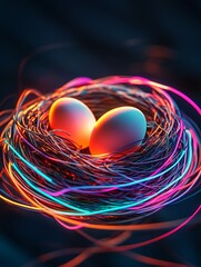 Abstract colorful swirling design with heart shapes emphasizing love and connection in dynamic art style