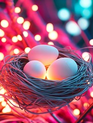 Illuminated decorative candles surrounded by colorful bokeh lights creating a cozy and inviting atmosphere