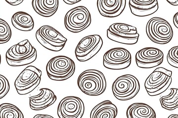 Swirling Sweetness Cinnamon Roll Sketch with Culinary Dessert Pattern.