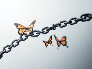 Artistic jewelry display featuring butterfly motif with intricate chain design and modern aesthetic