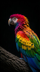 Obraz premium Stunning close-up portrait of a vibrant and colorful macaw perched on a branch.