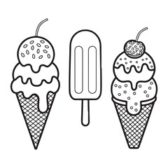 Sweet and fun ice cream cone and popsicle illustrations with toppings and vibrant designs.