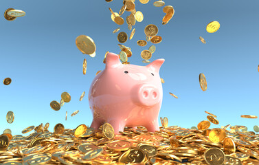 Banknotes flying out of piggy bank, Financial savings success concept. 3D illustration