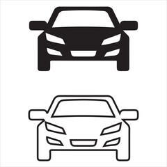 Car Front View Icon. Black and White Silhouettes of Modern Vehicle from Front Perspective