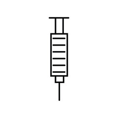 Minimal syringe icon in black outline on a white background. Ideal for healthcare, vaccination, medical services, or pharmaceutical design in web, print, or app interfaces.