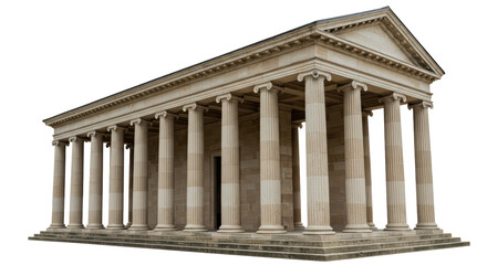 Isolated Classical Greek Temple with Columns Illustrating Ancient Architecture