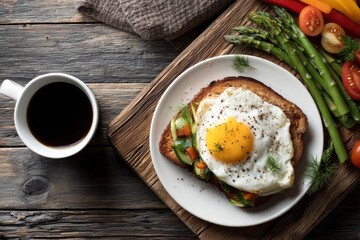 Sunny-Side Up Egg Toast: Rustic Breakfast with Vibrant Vegetables