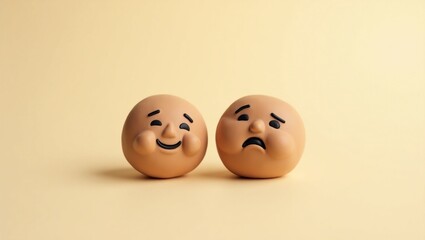 Fototapeta premium Smiling Sad Face Emoticon Clay Beige Background Soft Shadows Clean Minimal Flatlay Photography