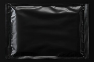 Transparent plastic wrap overlay on black background. Horizontal stretched polyethylene cover.