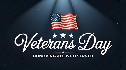American flag at the top, three white stars “Veterans Day “Honoring All Who Served background, banner, card, poster template for web header created with generative ai