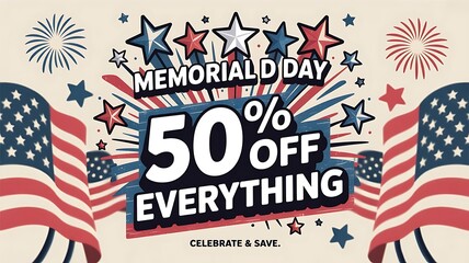 Memorial Day Sale Side Stars Header illustration for header and web banner created with generative ai
