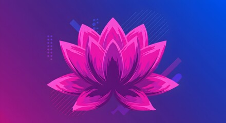 Pink Lotus Flower with Geometric Shapes on Blue Purple Gradient