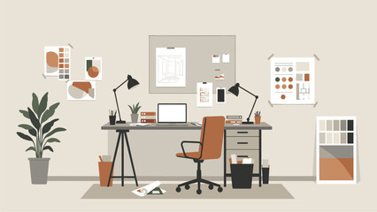Minimalist Home Office Workspace with Neutral Color Palette