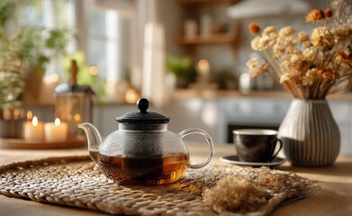 Warm Afternoon Tea in a Cozy Kitchen With Natural Decor and Calming Ambiance